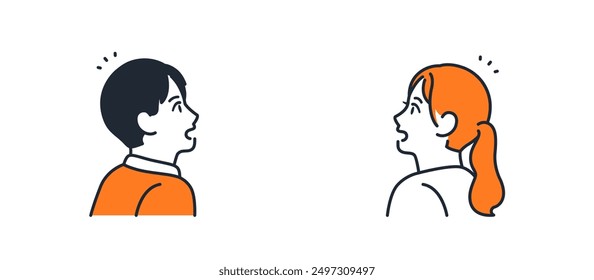 Simple vector illustration of a young couple noticing