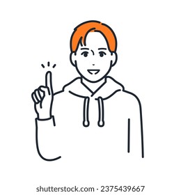 A simple vector illustration of a young man wearing a hoodie pointing and explaining