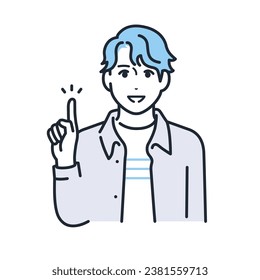 A simple vector illustration of a young man in casual clothes pointing and explaining