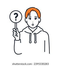 Simple ilustración vectorial de un joven que lleva un capucha con un signo de interrogación