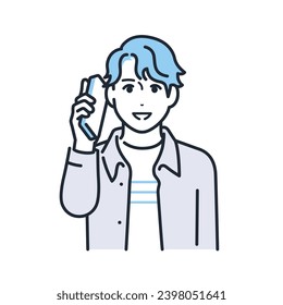 A simple vector illustration of a young man in casual clothes making a call on his smartphone