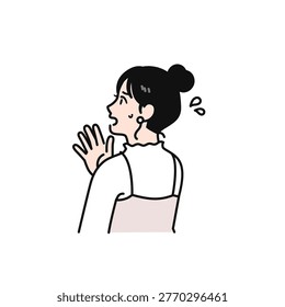 A simple vector illustration of a young woman with her hair tied up looking flustered, seen from behind.