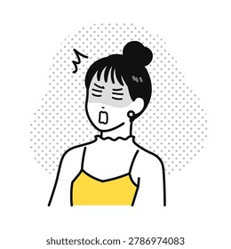 Simple vector illustration of a young woman with her hair tied up, looking dazed.