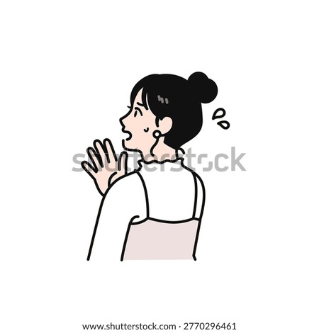 A simple vector illustration of a young woman with her hair tied up looking flustered, seen from behind.