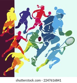 A simple vector image about professional sports athletes competing in sporting events for tennis