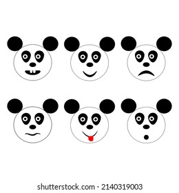 Simple vector image of a black and white panda muzzle. Different emotions are good, evil, gloomy, frustrated. For computer programs, logos, packaging, web pages