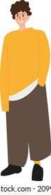 a simple vector image of a curly-haired guy in a yellow sweater