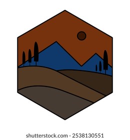 Diseño simple de la Imagen del Vector del paisaje natural de las montañas y de las colinas