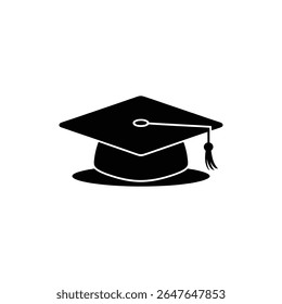 A simple, vector image features a black graduation cap with a distinct tassel. This isolated design is a perfect visual for graduation-related content.