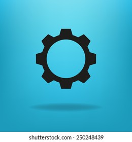 Simple vector image of flat cogwheel on blue background
