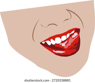 imagem vetorial simples de lábios de uma menina ou mulher com batom vermelho isolado no branco