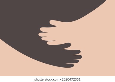 Simple vector image of hands hugging, signifying protection, friendship, and support. Suitable for logos and branding of community aid organizations