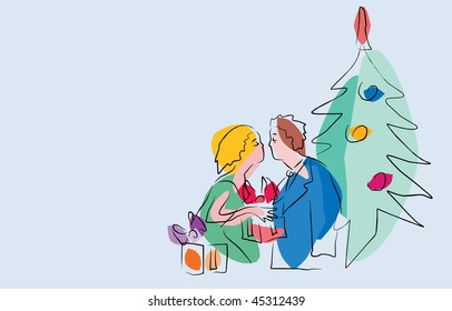 simple vector image of kissing couple. may be use for christmas cards