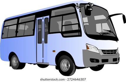 imagem vetorial simples de um meio de transporte sob a forma de um ônibus de gradiente azul com um fundo branco