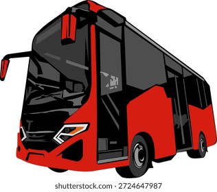 imagem vetorial simples de um meio de transporte sob a forma de um ônibus vermelho sobre um fundo branco