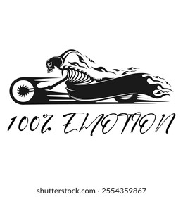 Simple Vector Image Of A Motorcycle In The Form Of A Human Skeleton On A White Background With Lettering BORN TO RIDE. T-shirt Image. Jacket design.