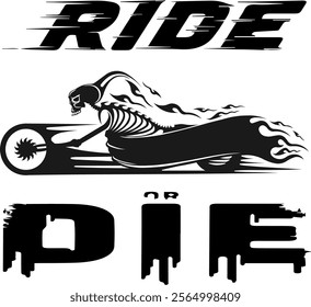 Simple Vector Image Of A Motorcycle In The Form Of A Human Skeleton On A 
White Background With Lettering RIDE or DIE. T-shirt Image. Jacket design.