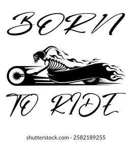 Simple Vector Image Of A Motorcycle In The Form Of A Human Skeleton On A White Background With Lettering BORN TO RIDE. T-shirt Image. Jacket design.