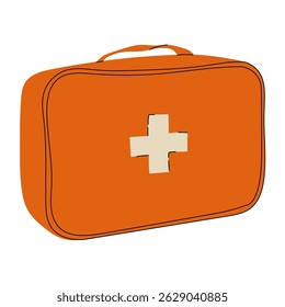 Simple vector image of an orange first aid kit with a white cross symbol, ideal for medical and emergency design use.