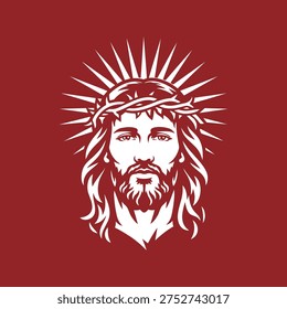 A simple vector image of a praying Jesus Christ with a crown of thorns on his head. Image for printing on a T-shirt