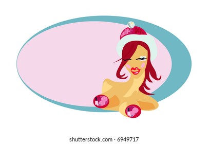 simple vector image of pretty girl with Christams hat