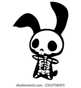 A simple vector image of the skeleton of a rabbit or hare on the background of the silhouette of his body.