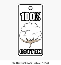 Simple Vector Image Of A Tag With A Cotton Ball With The Inscription 100% COTTON