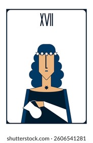 Simple vector image of a tarot card: the star in the form of a girl in a dark outfit with a jug in her hand