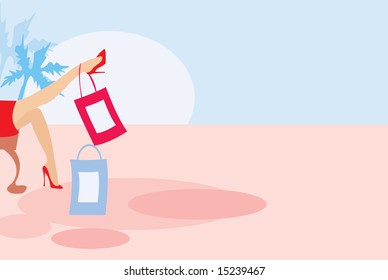 simple vector image of woman legs and shopping bags