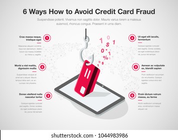 Simple Vector Infographic For 6 Ways How To Avoid Credit Card Fraud Template Isolated On Light Background. Easy To Use For Your Website Or Presentation.