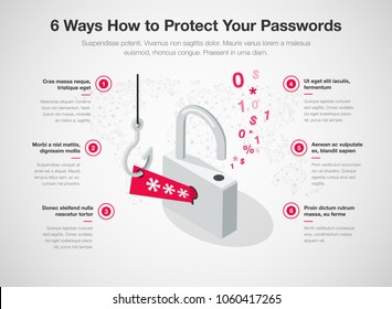 Simple Vector infographic for 6 ways how to protect your passwords template isolated on light background. Easy to use for your website or presentation.