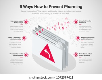 Simple Vector Infographic For 6 Ways How To Prevent Pharming Online Fraud Template Isolated On Light Background. Easy To Use For Your Website Or Presentation.