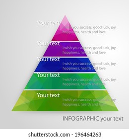 Simple vector infographic in form of a colorful 3d pyramid with polygonal design