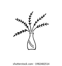 simple vector interior element in doodle style. twigs in a vase, home decoration