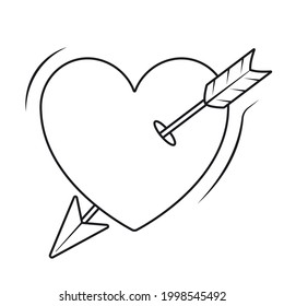 Einfache Vektorsymbol einzeln. Herz durchbohrt von Cupid gebrochenen Pfeil. Illustration zum Thema Liebe und Valentinstag im Stil der Linienkunst.