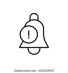 Simple vector isolated pictogram drawn with black thin line. Editable stroke for web sites, adverts, stores, shops. Vector line icon of exclamation sign by bell 