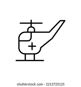 Pictograma simple vectorial aislado dibujado con línea delgada negra. Acto editable para sitios web, anuncios, tiendas, tiendas. Icono de línea de vector del helicóptero