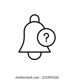 Simple vector isolated pictogram drawn with black thin line. Editable stroke for web sites, adverts, stores, shops. Vector line icon of question mark by bell 