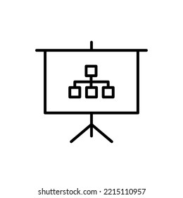 Simple vector isolated pictogram drawn with black thin line. Editable stroke for web sites, adverts, stores, shops. Vector line icon of tree map on presentation board 