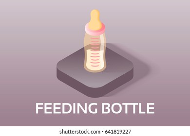 Simple Vector Isometric Baby and Pregnancy Icons. Baby feeding bottle with milk. Vector symbol in isometric style icon.
