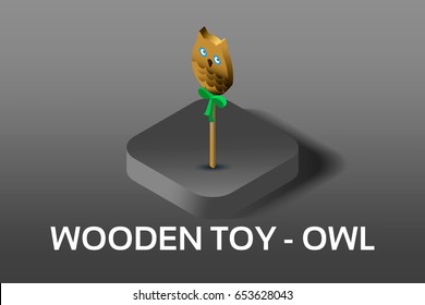 Simple Vector Isometric Baby and Pregnancy Icons. Wood owl toy. Vector symbol isometric style icon.
