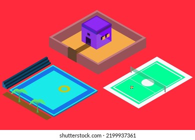 Simple vector isometric home page for sports and relaxing with family
