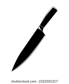 simple vector kitchen knife, black silhouette isolated on white
