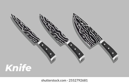 simple vector kitchen knife with damascus pattern