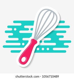 Simple vector kitchen whisk icon label with shadow
