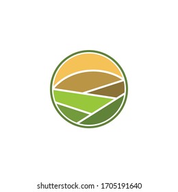 simple vector landscape logo in a round shape