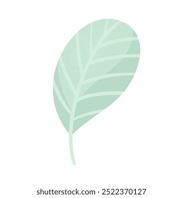 Simple vector leaf isolated on white background. Cartoon turquoise leaf of an unknown plant. The sheet is suitable for designing patterns, banners and cards. Design element