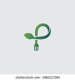 logotipo simple del vector de letra P y combinación de horquilla y cuchara
