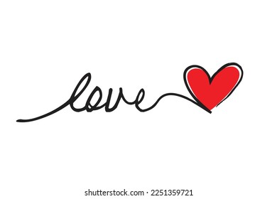 Simple vector lettering, love, isolated on white background