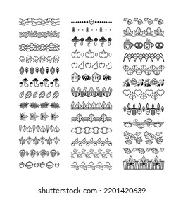 Simple Vector Line Art Autumn Pattern Brushes Collection with Corners. Floral decor collection. Different design elements for your fall projects.